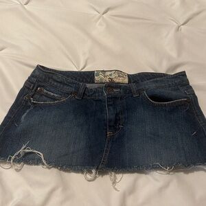 Celebrity Pink Dark Blue Distressed Denim Mini Skirt